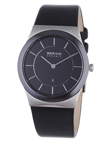 BERING Time 32235-442 Ceramic Collection Watch with Leather Band and scratch resistant sapphire crystal.