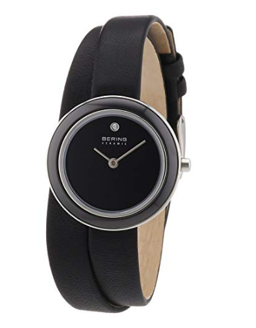 BERING Time 33128-442 Women Ceramic Collection Watch with Calfskin Strap and scratch resistent sapphire crystal. Designed in Denmark